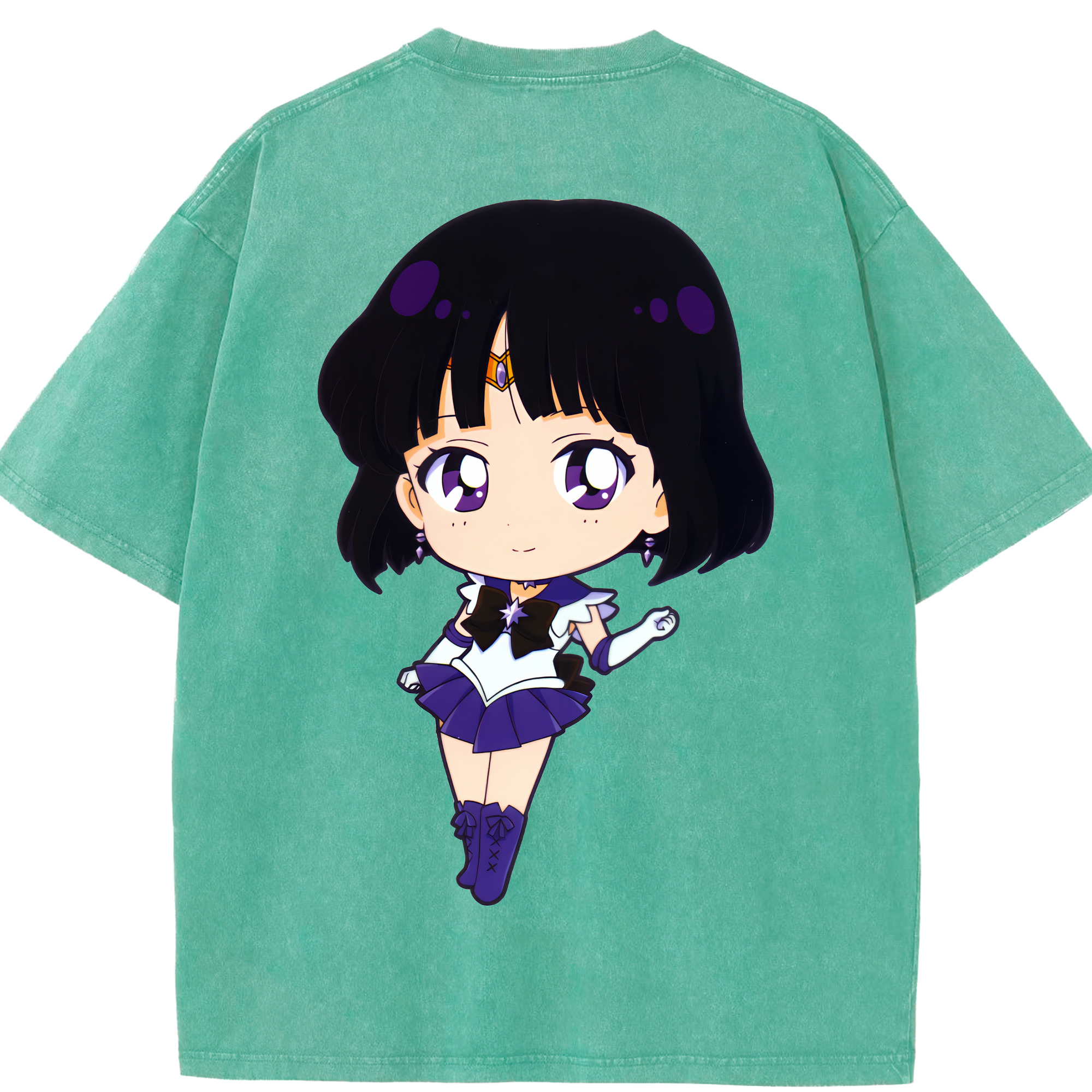 （画像用） 美少女戦士セーラームーン 土萠ほたる Sailor Moon Tomoe Hotaru （セーラーサターン；Sailor Saturn） 綿100% ヴィンテージ風 半袖Tシャツ（背面プリント）